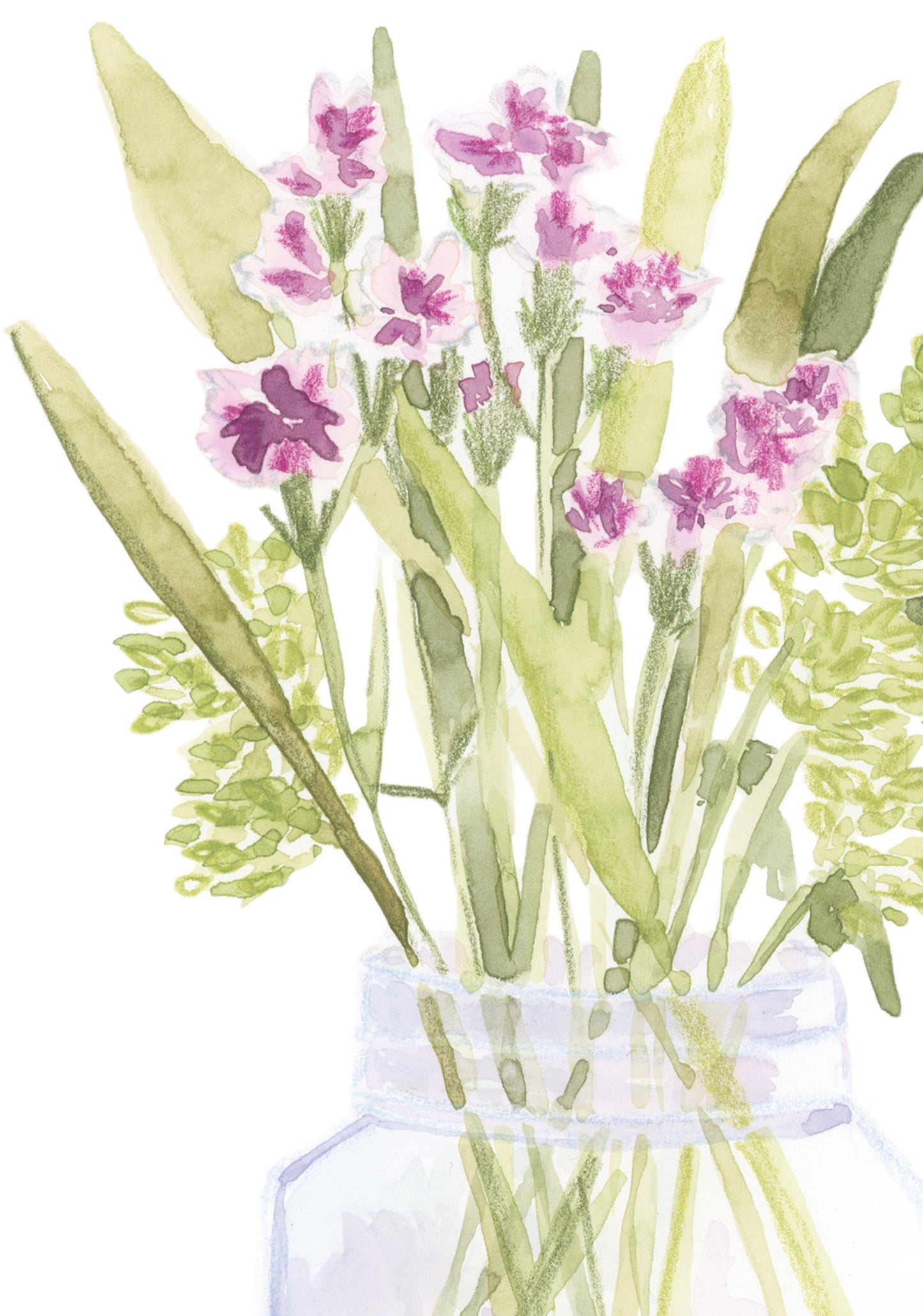 Watercolor Flowers in Mason 8 x 10 Art Print