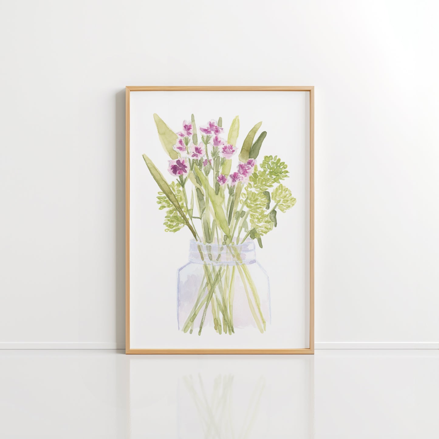 Watercolor Flowers in Mason 8 x 10 Art Print