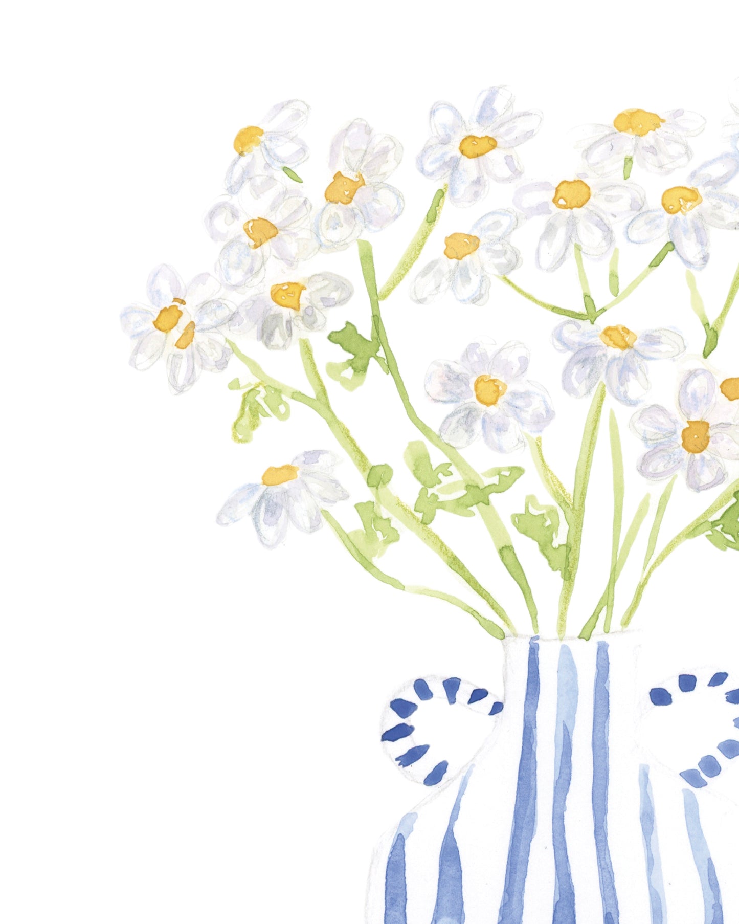 Chamomile in Blue & White Striped Vase