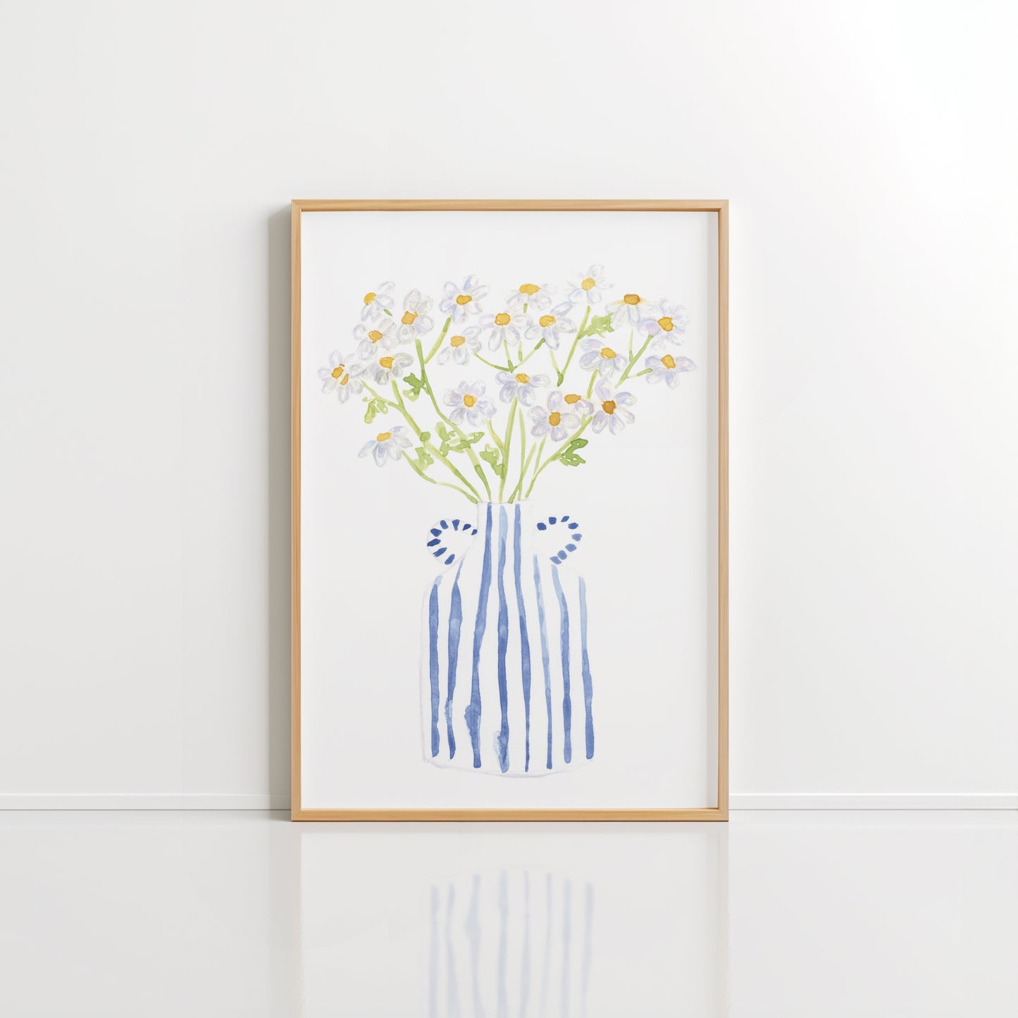 Chamomile in Blue & White Striped Vase