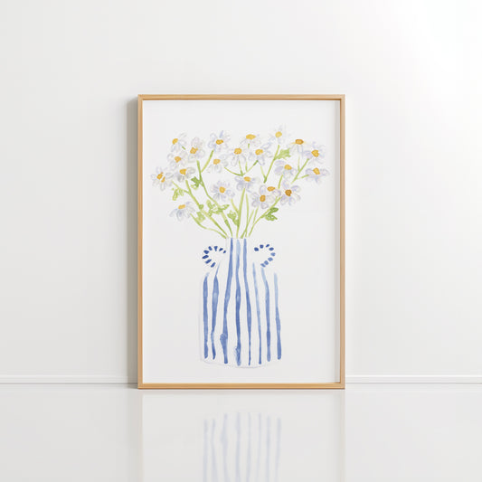 Chamomile in Blue & White Striped Vase